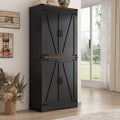 71" Tall Farmhouse Kitchen Pantry Cabinet, 5 Layers Storage Cabinet with Adjustable Shelves, Farmhouse Pantry Cabinet with 4 Barn Doors for Kitchen, Dining Room, Bathroom, Living Room, Rustic White
